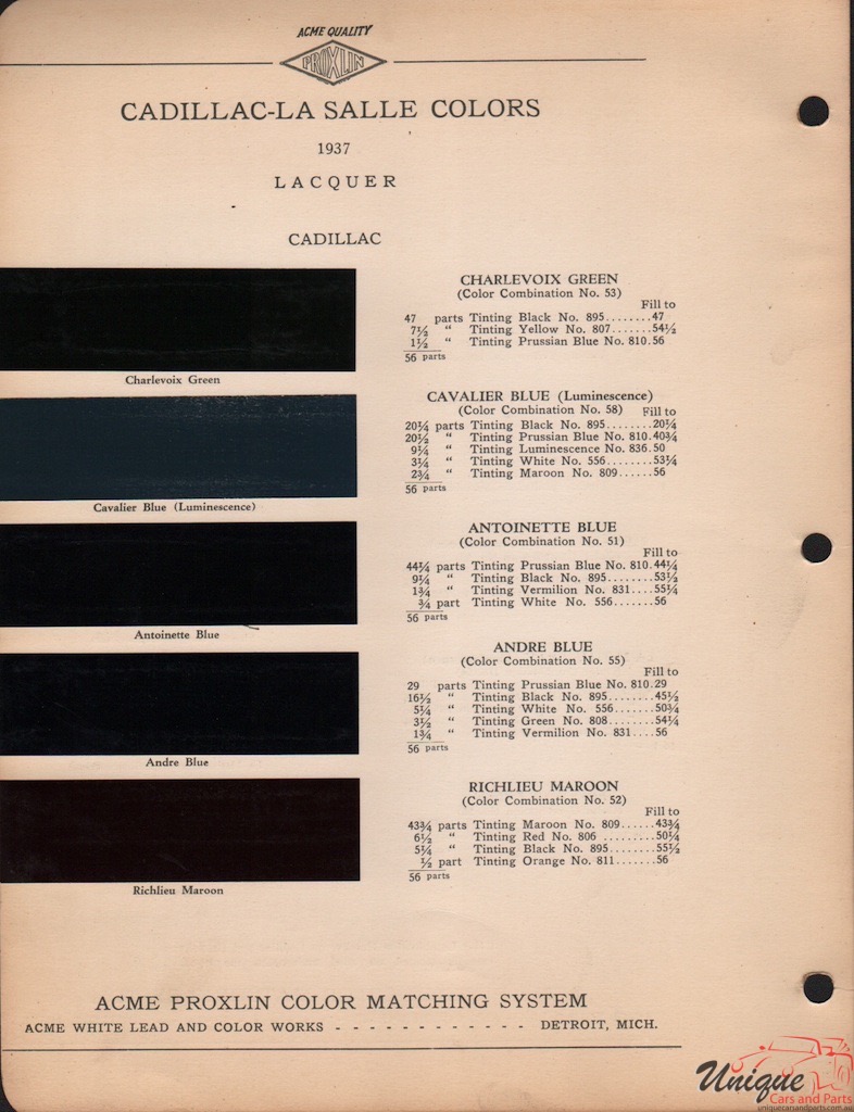 1937 Cadillac Paint Charts Acme 5